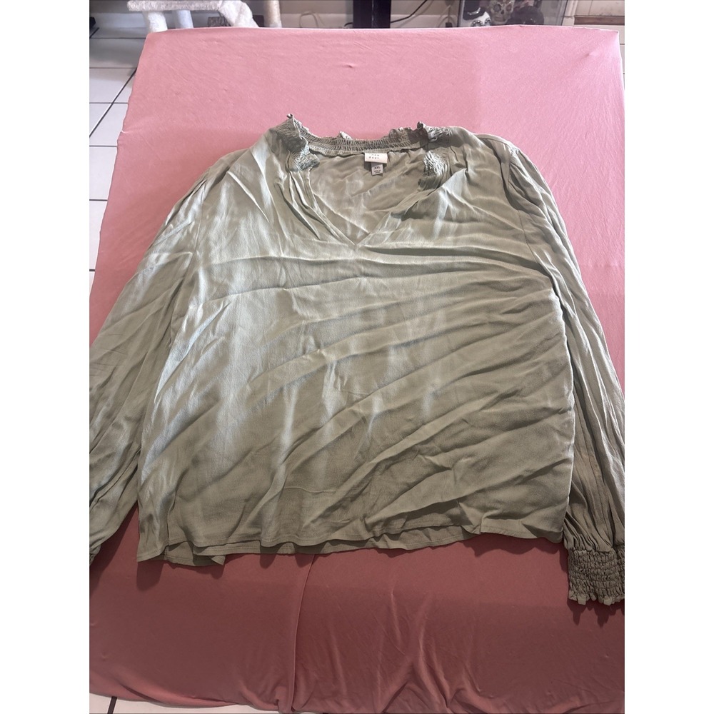 A New Day Olive Green Long Sleeve V-Neck Tunic Blouse XXL